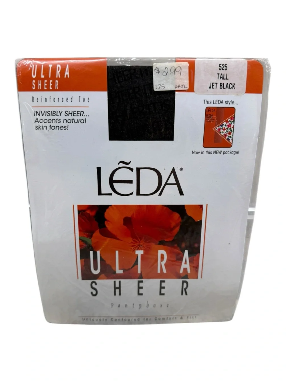 Leda Ultra Invisibly Sheer Pantyhose Reinforced Toe 525 Tall Black 100% Nylon